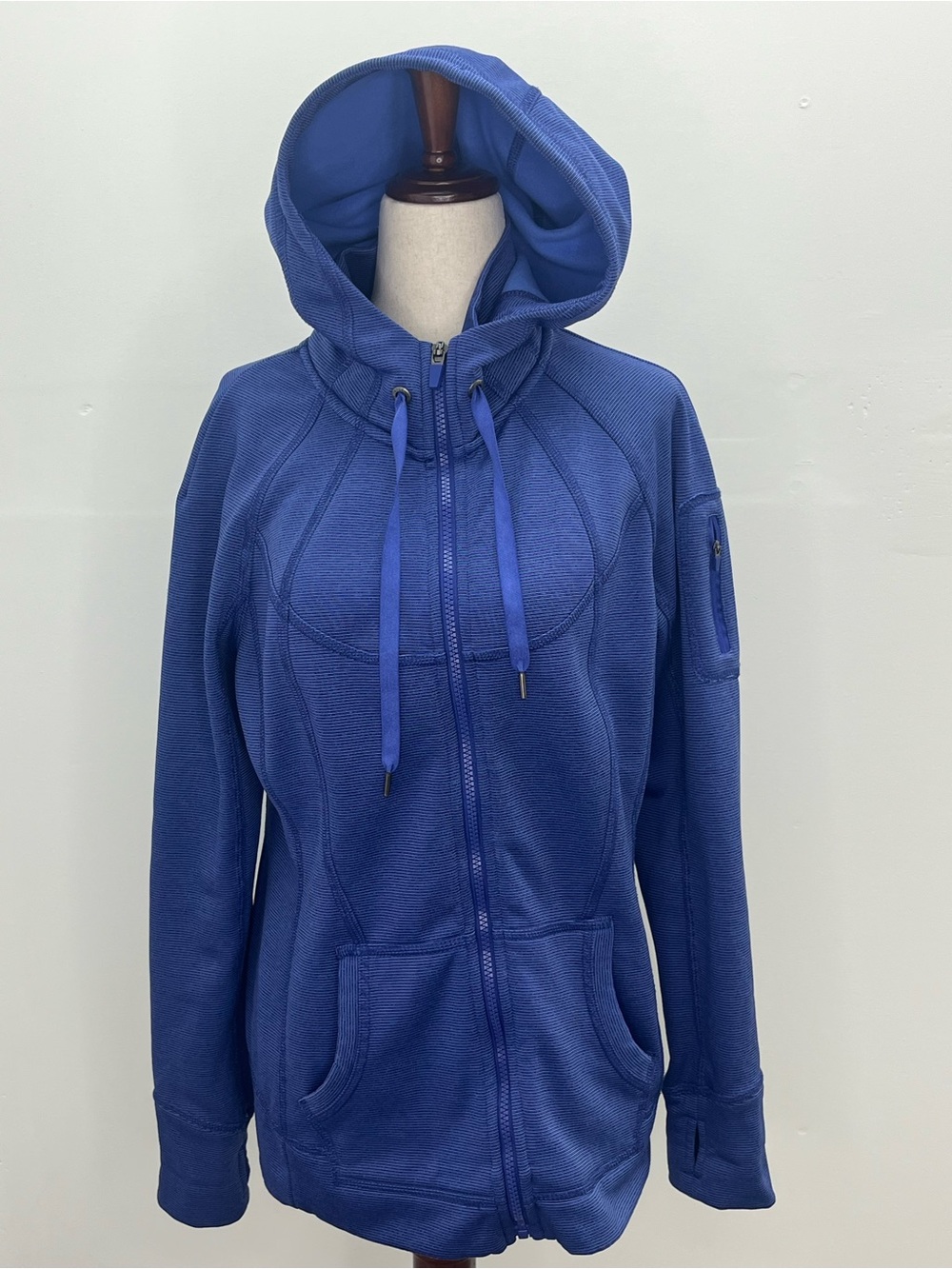 Tangerine Women’s Deep Blue Full Zip Athletic Hoodie Jacket w/ Thumbholes Large